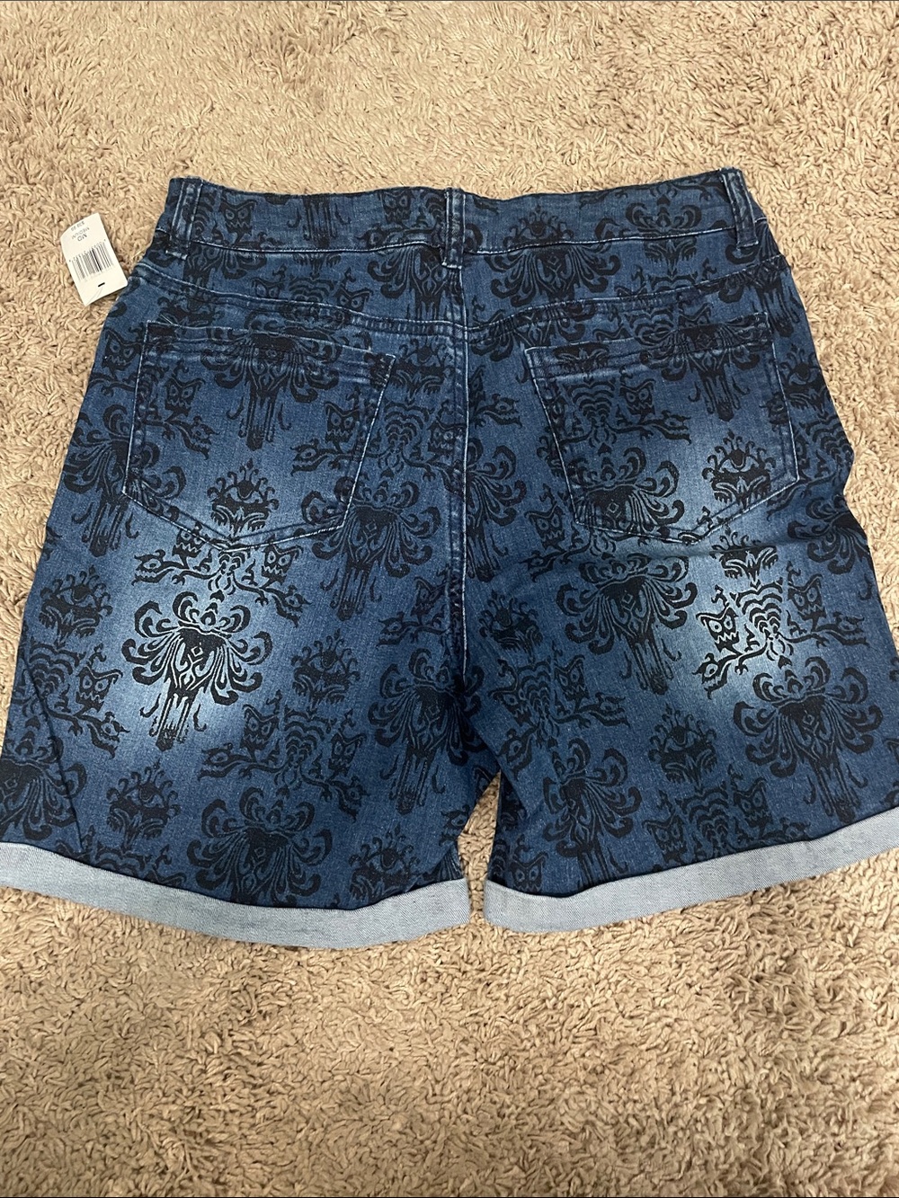 Disney Haunted Mansion Dark Blue Denim Shorts with White Character Graphic - Picture 4 of 4